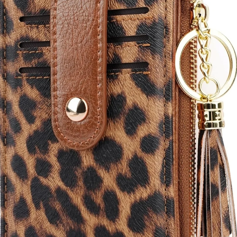 Leopard Print Wallet with Tassel Keychain